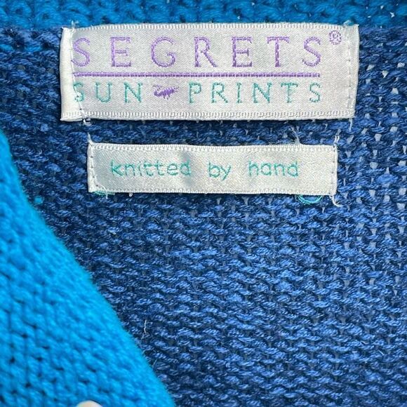 Segrets Womens Vintage 1980’s Sweater Hand Knit Rolled Mock Neck Blue Small - Picture 6 of 9